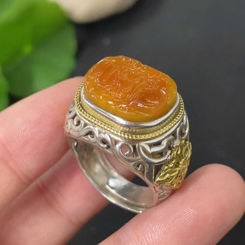 Hetian Jade Inlaid Adjustable Ring, Undetermined Skin Color Origin, Non-, Approximately | Huiliu Certified