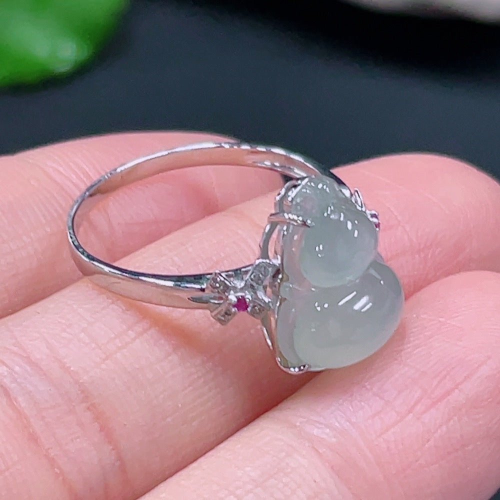 Jadeite Gourd Inlay Ring 18K Gold Size 17 Total Weight Approx. 2.57g