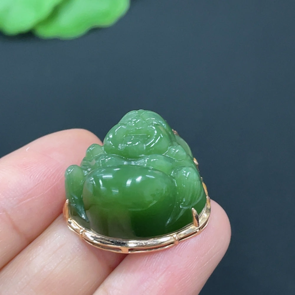 Hetian Jade Jasper Inlaid Buddha Pendant with 18K Gold Clasp, Main Body 70% Gold Content, Accented with Diamonds