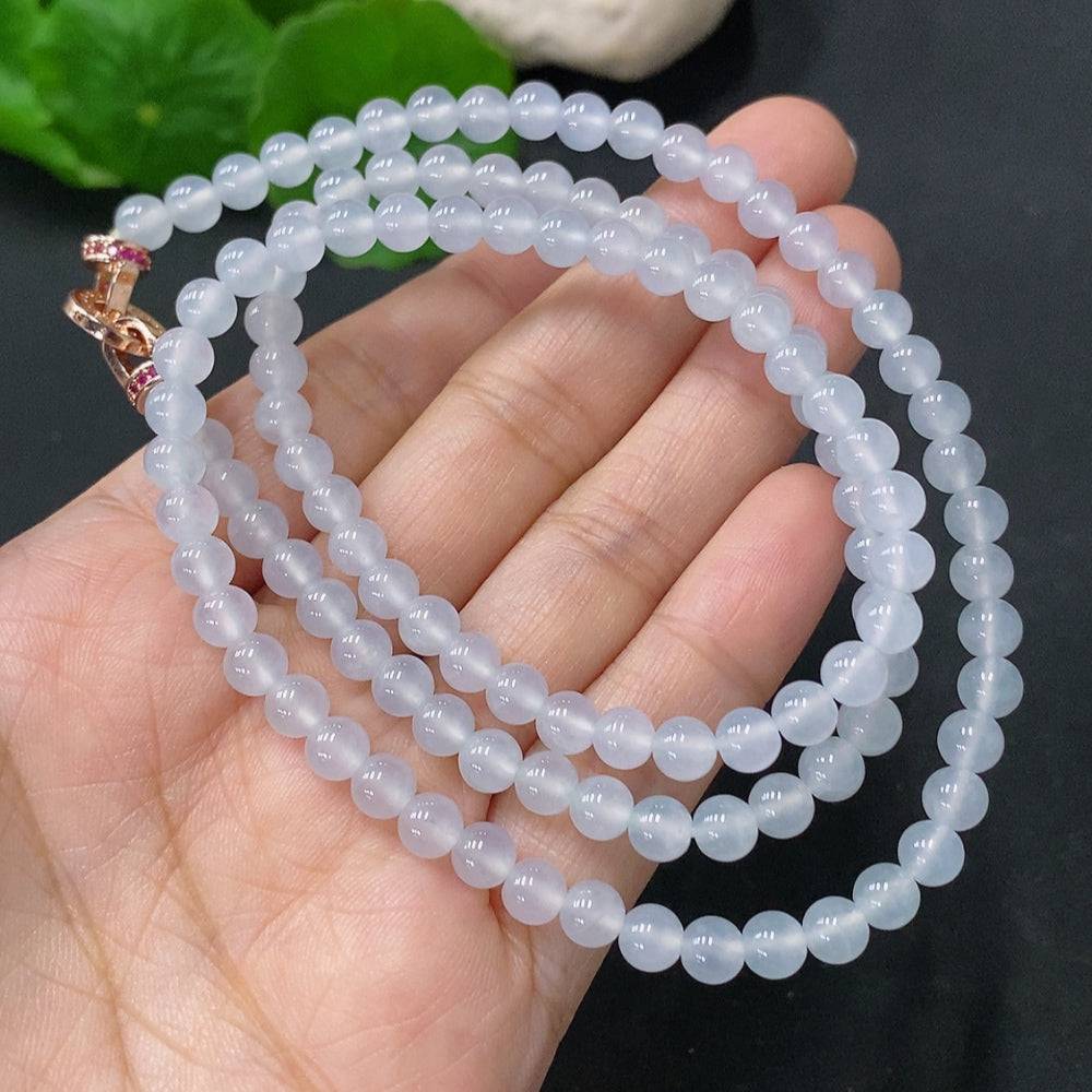 HUILIU HQ jadeite bead necklace with 5mm round jade beads, total weight approximately 26.26g, natural green jade jewelry