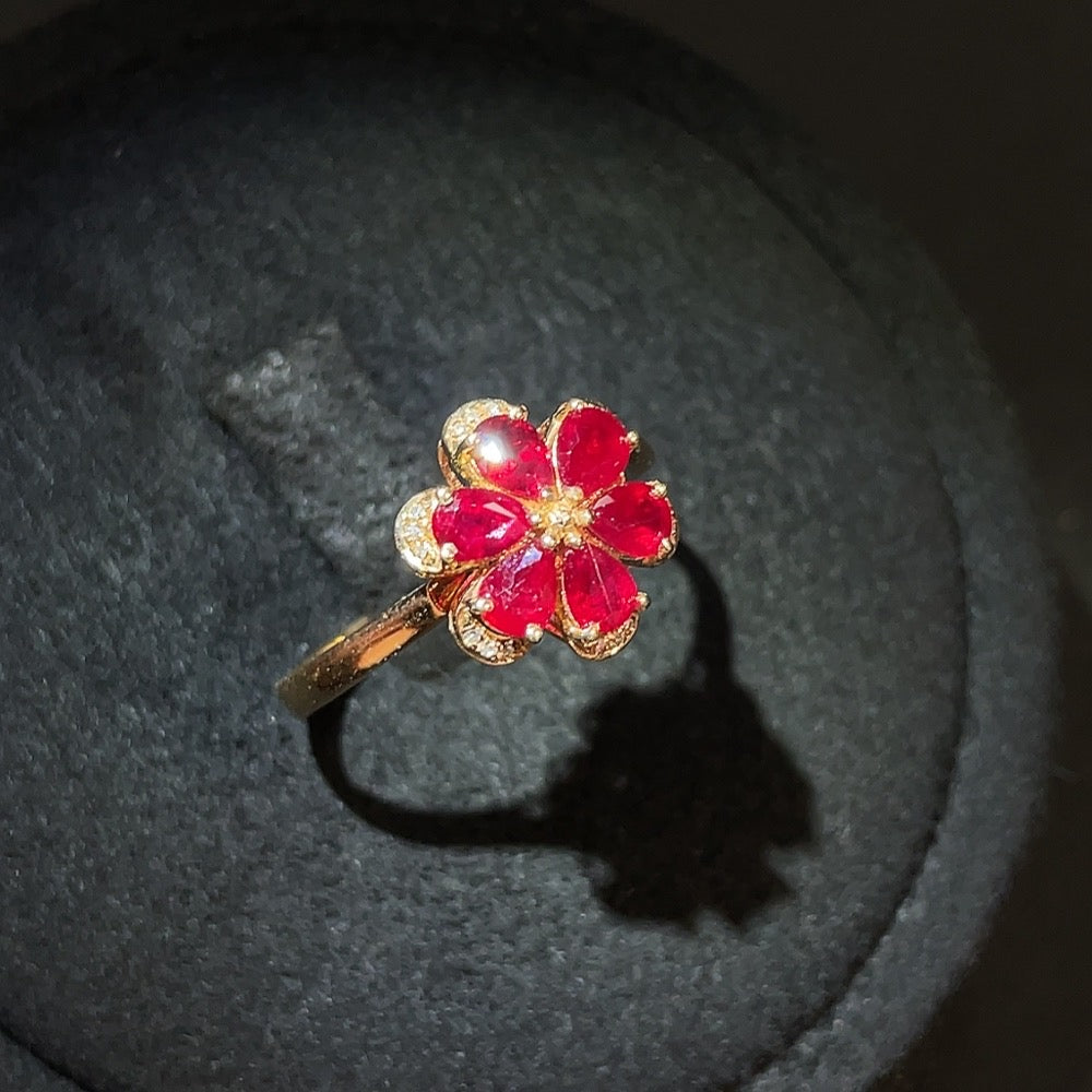 Ruby Inlaid Ring and Pendant Dual-purpose Style, 18k Gold, Size 17, Total Weight Approximately 2.27g, Filled, Set with Diamonds
