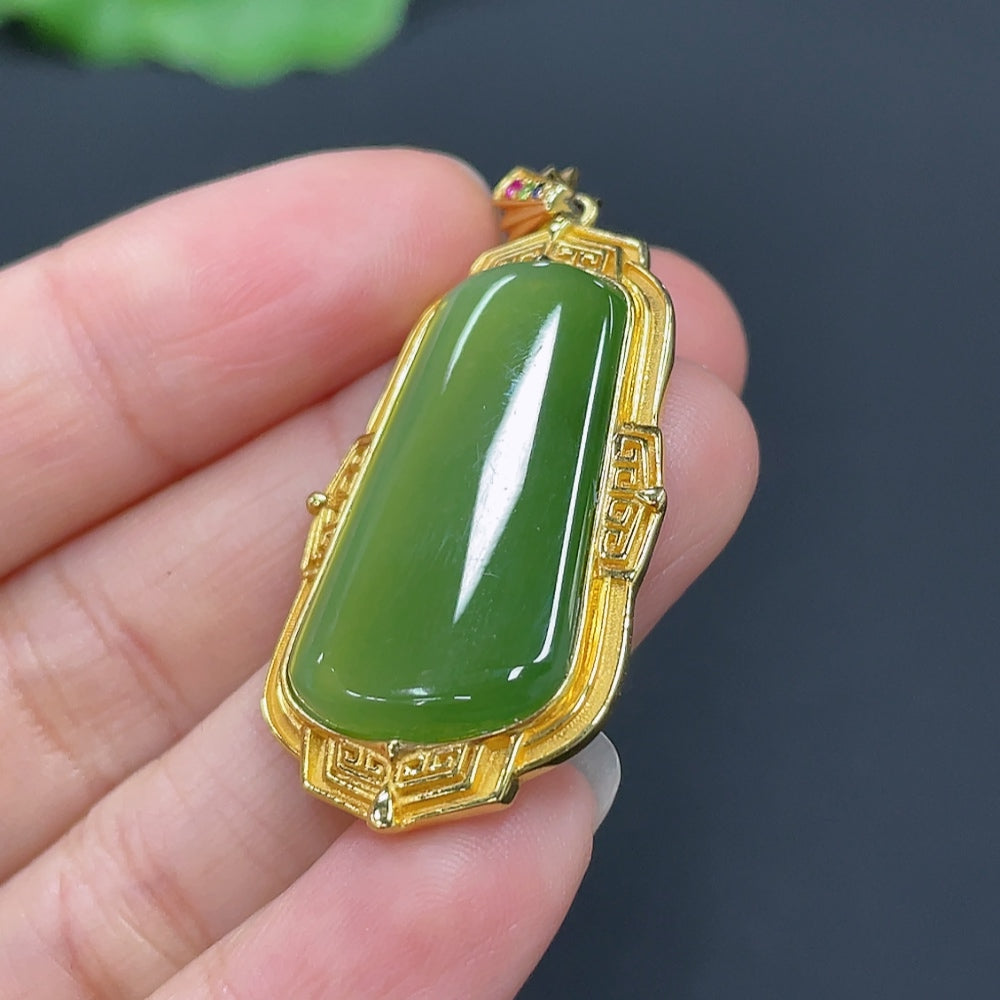 Hetian Jade Jasper Inlaid Plain Pendant 18k Gold Total Weight Approx.7g Precious Metal Affects Color