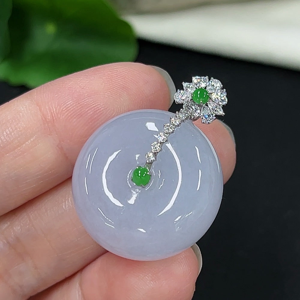 Jadeite Safety Buckle Pendant Necklace by HKHQ featuring an 18K non-diamond design with a polished jadeite pendant on a chain