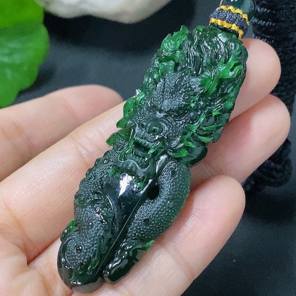 Jadeite Pendant Dragon Plaque Including Rope | Huiliu Certified