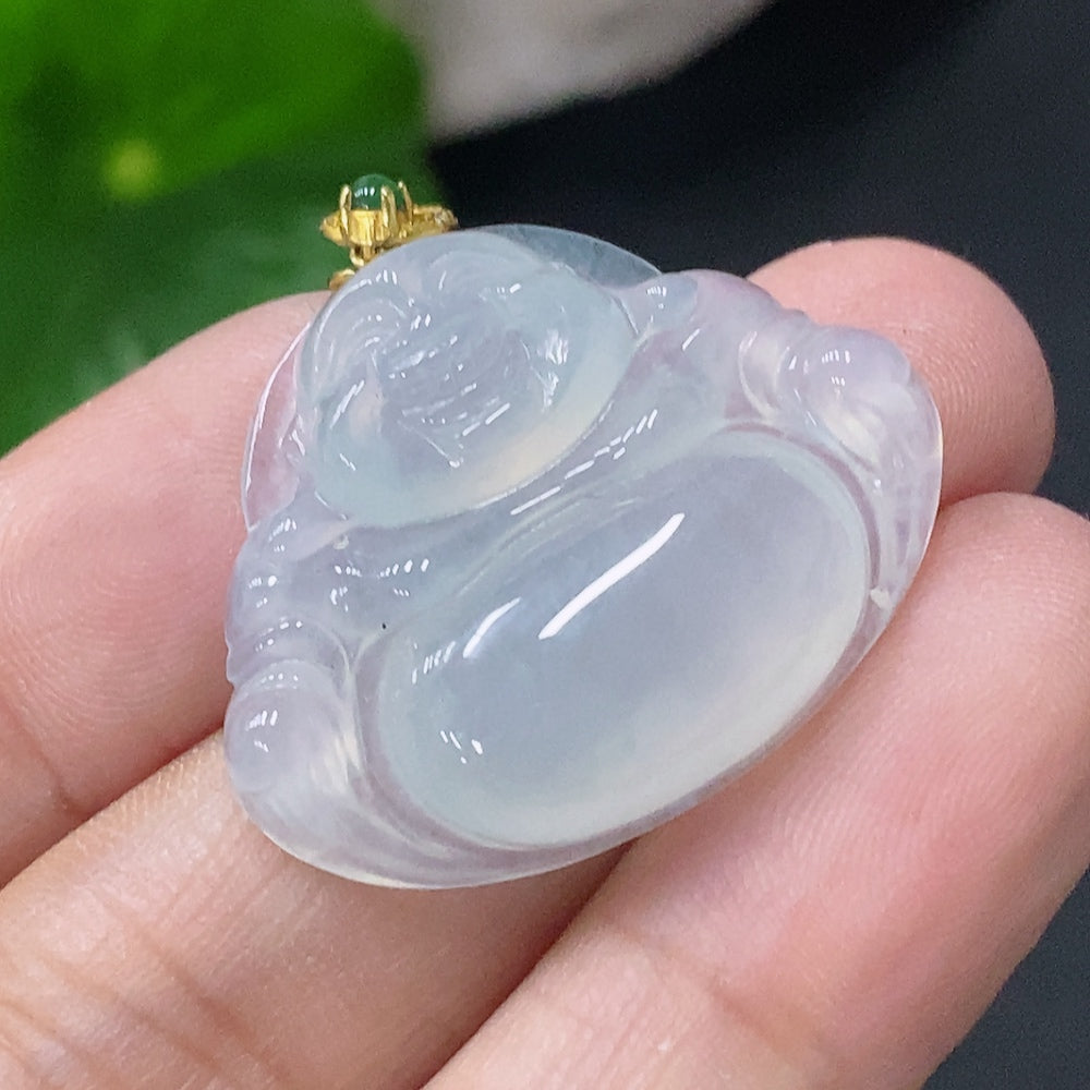 Jadeite Pendant Buddha in 18K Gold with Non-Diamond, Total Weight Approx. 5.2g