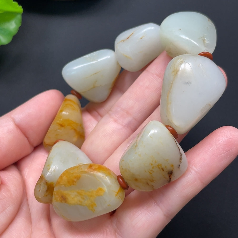 Hetian Jade Bracelet, Color Origin Undetermined, Beads Not Hetian Jade, Total Weight Approx. 110.72g
