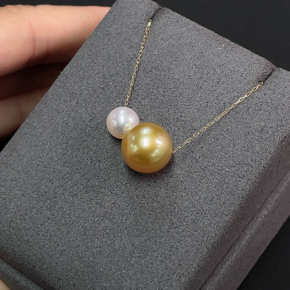 Saltwater Pearl Inlaid Necklace 18K Gold Color Origin Undetermined