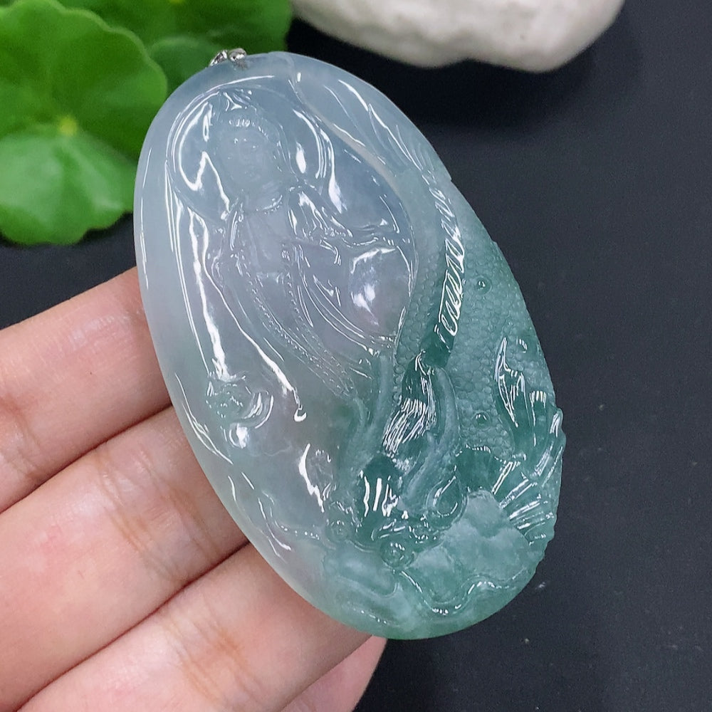 Jadeite Imperial Dragon Guanyin Pendant Non-Gold Inlaid Total Weight Approx. 33.9g