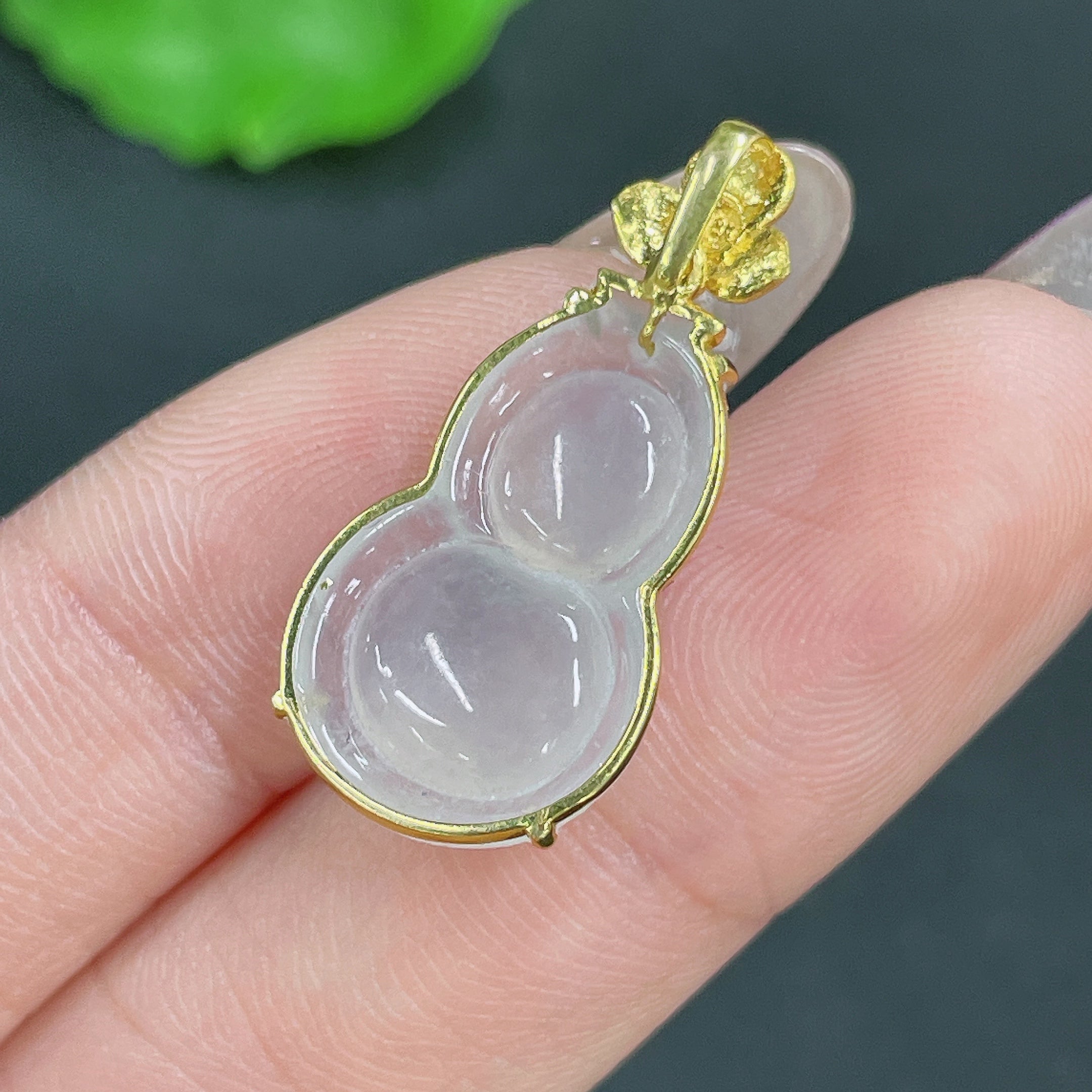 Jadeite Pendant Gourd 18k Gold Inlaid No Diamond Total Weight Approx. 1.99g