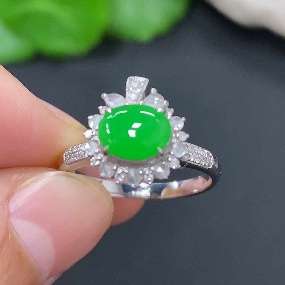 Jadeite inlaid ring with diamond . | Huiliu Certified