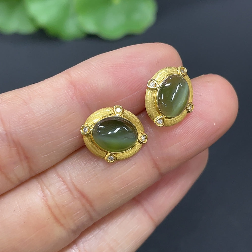 Hetian Jade Jasper Inlaid Earrings, ., Non-Diamond | Huiliu Certified