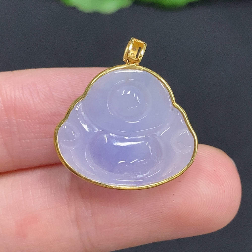 Jadeite Buddha Pendant Set in 18K Gold Total Weight Approx. 3g (Non-Diamond)