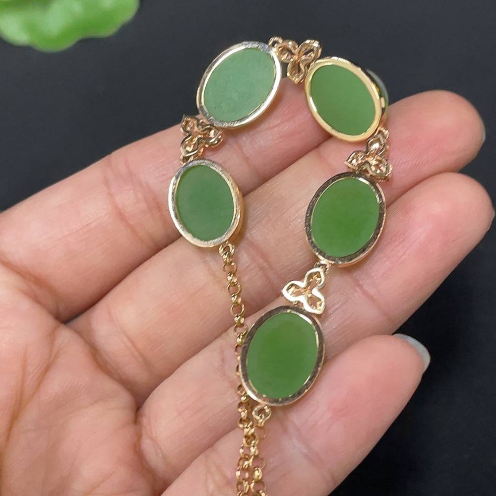 Huiliu Jade cabochon bracelet with diamond accents, featuring suspected plated parts marked in red, crafted with Hetian Jade and certified quality.