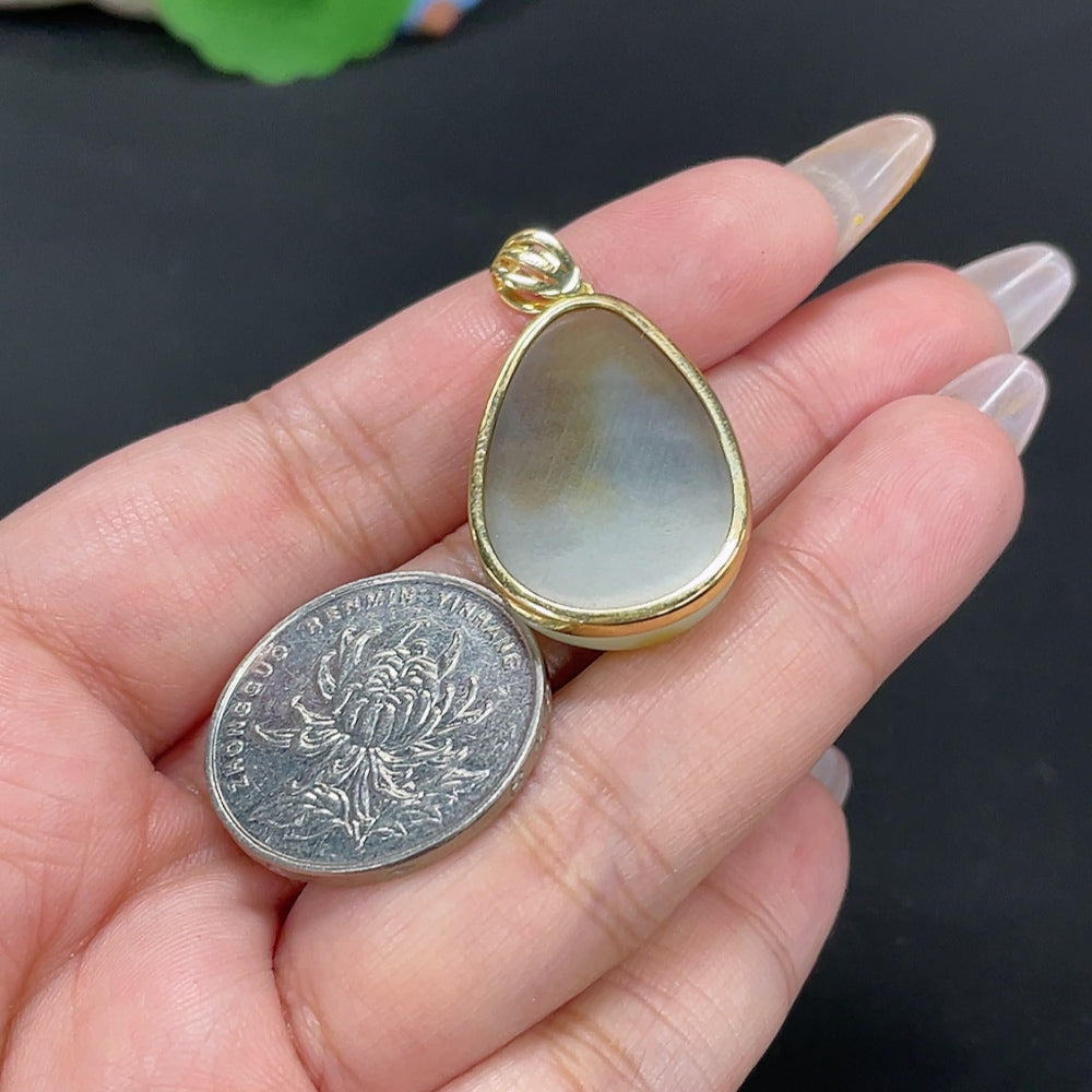 Hetian Jade Inlaid Pendant Water Drop Total Weight Approx. 9.5g 18k