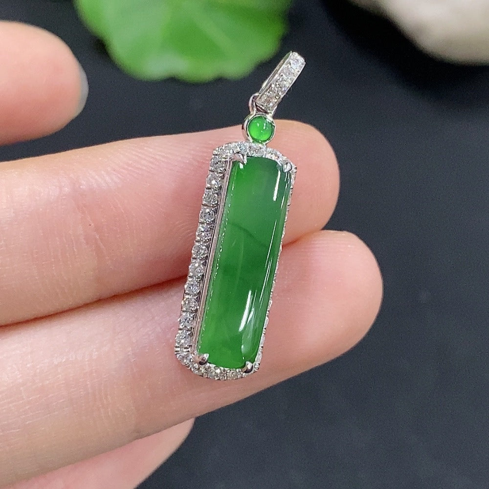 Jadeite Inlaid Pendant with 18K Gold and Diamond Accents
