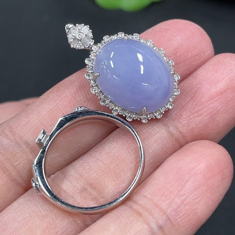 Jadeite Cabochon Ring and Pendant Convertible Set, 18K Gold Setting, Size 14, Total Weight Approx. 6.15g, Accented with Diamonds
