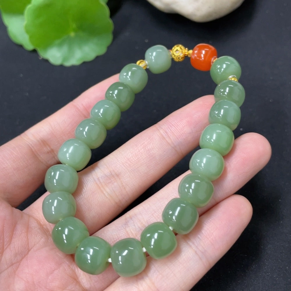 Hetian Jade Jasper Bracelet approx. 9.5mm no stamp gold-tested red spacer 66% gold content other parts 18k gold non-Hetian Jade bead (red)