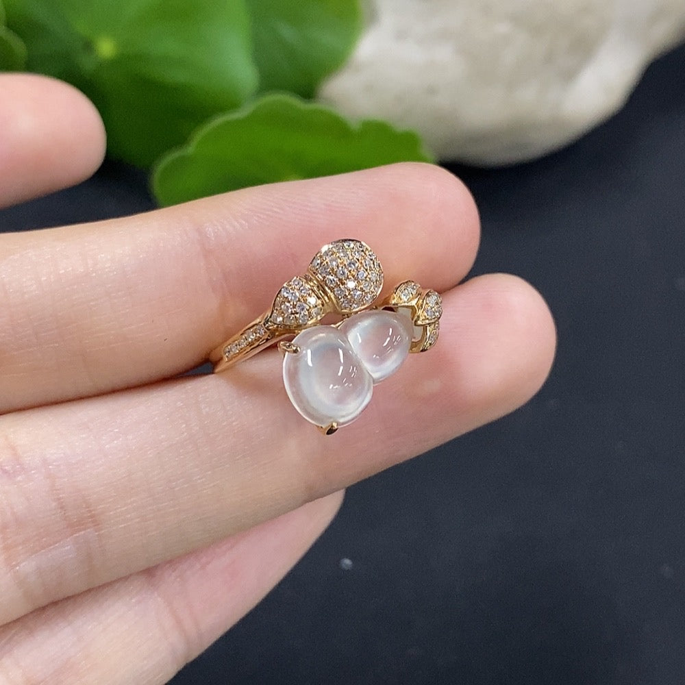 Jadeite Gourd Inlaid Ring with Diamond . | Huiliu Certified