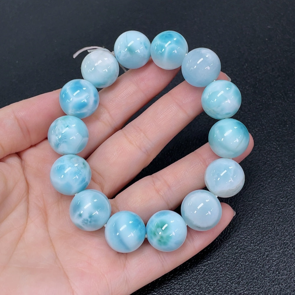 Larimar bead bracelet, bead, visible organic inclusions