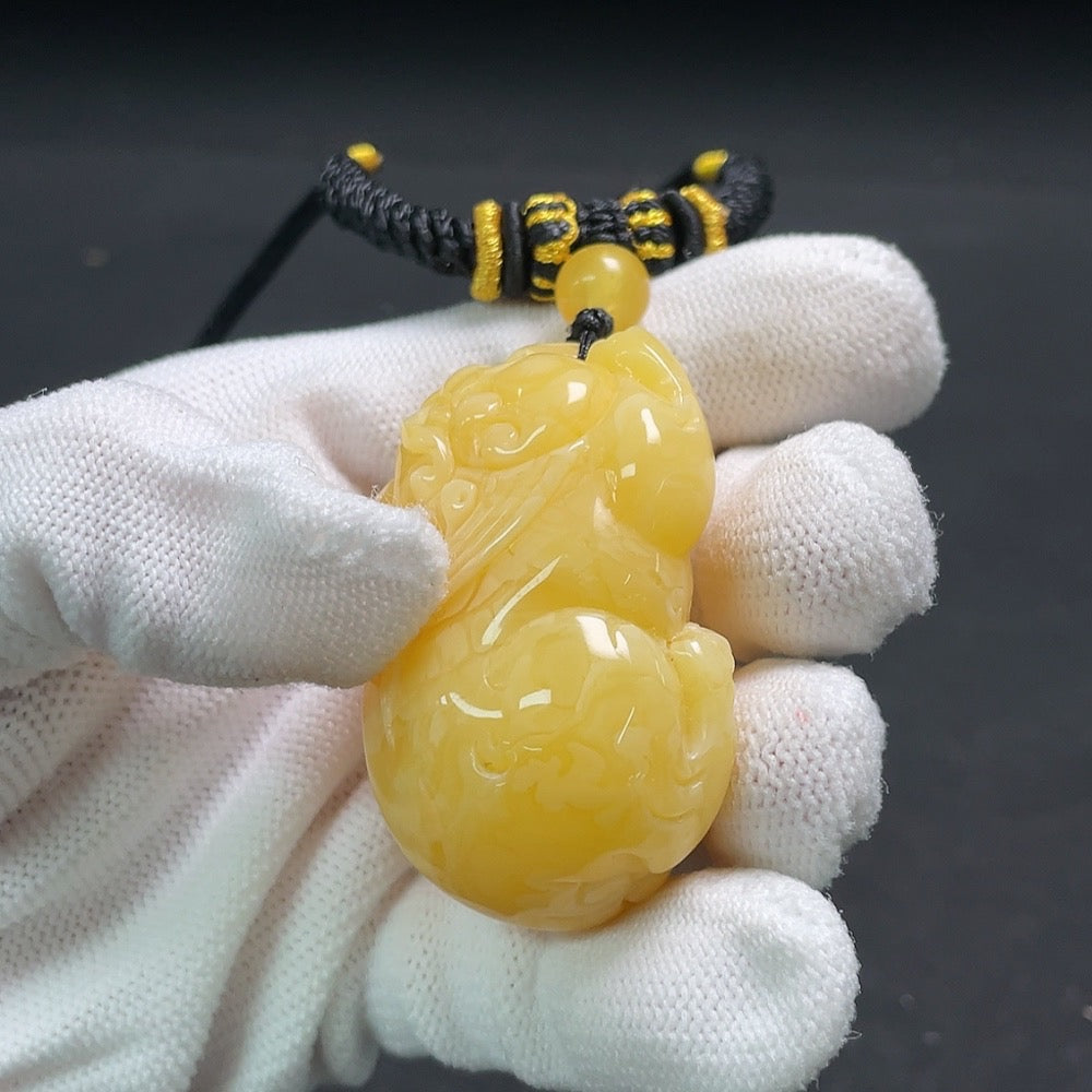 Amber Beeswax Pendant with Rope, . | Huiliu Certified