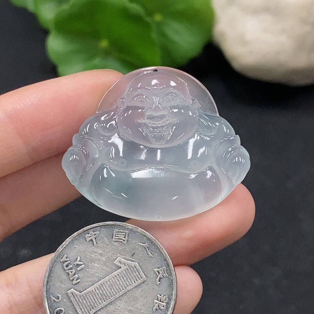Jadeite Buddha pendant from HUILIU HQ, crafted from green jade, with detailed Buddha figure, weight approximately 12.14 grams.