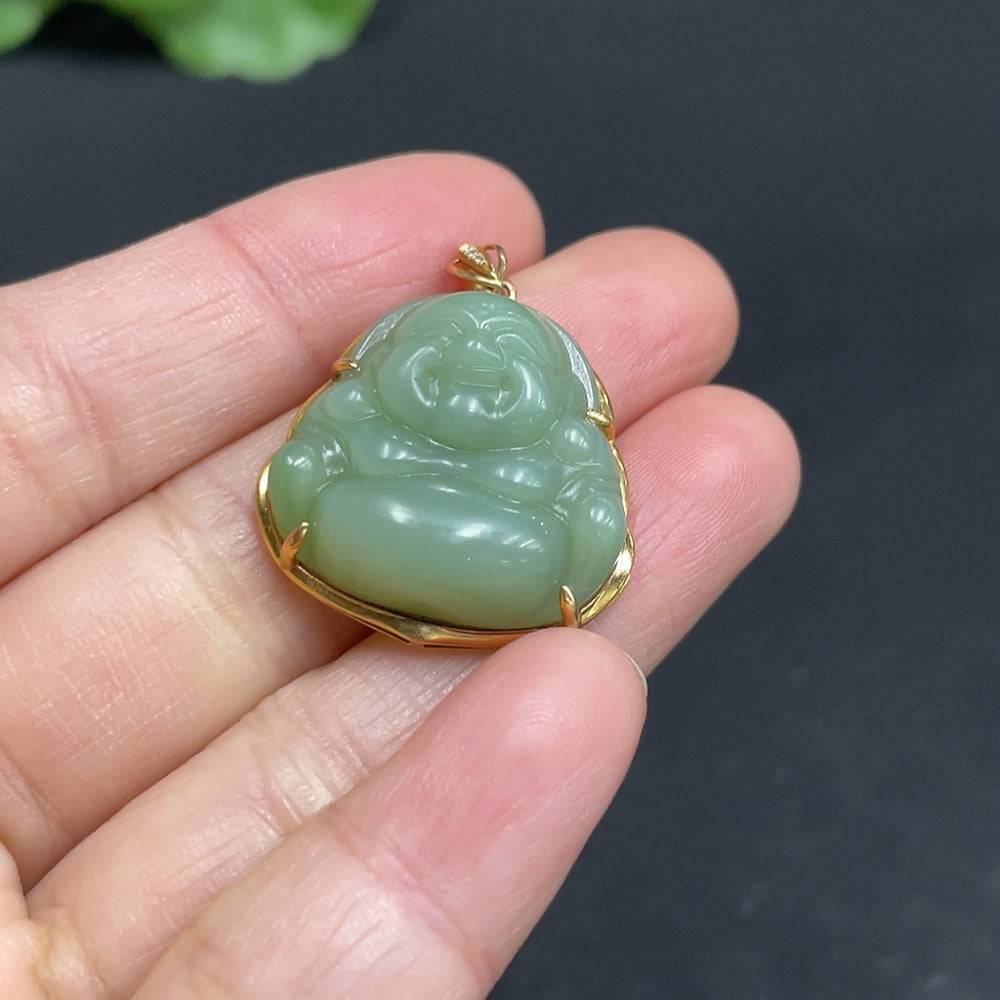 Huiliu Certified Hetian Jade Jasper Inlaid Buddha sculpture with intricate jade details and inlaid design, natural stone craftsmanship.