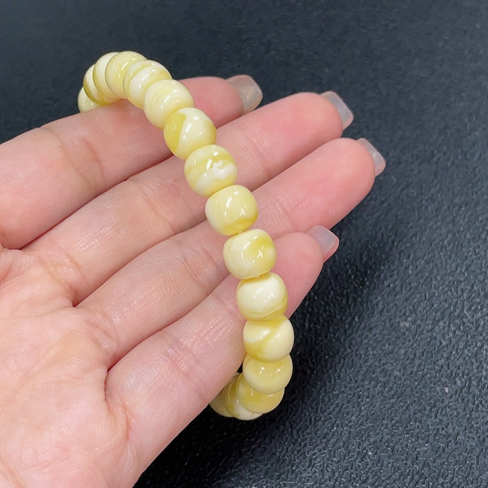Amber Beeswax Bracelet, Total Weight Approx. 9.24g, Size About 8.4mm