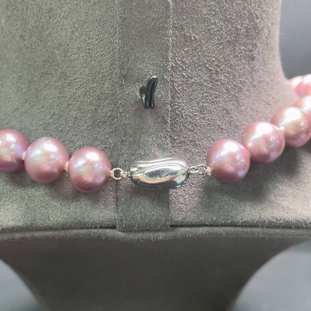 HUILIU HQ pearl necklace with 76.5g weight, featuring 10.9-11.8mm round pearls on a non-gold chain