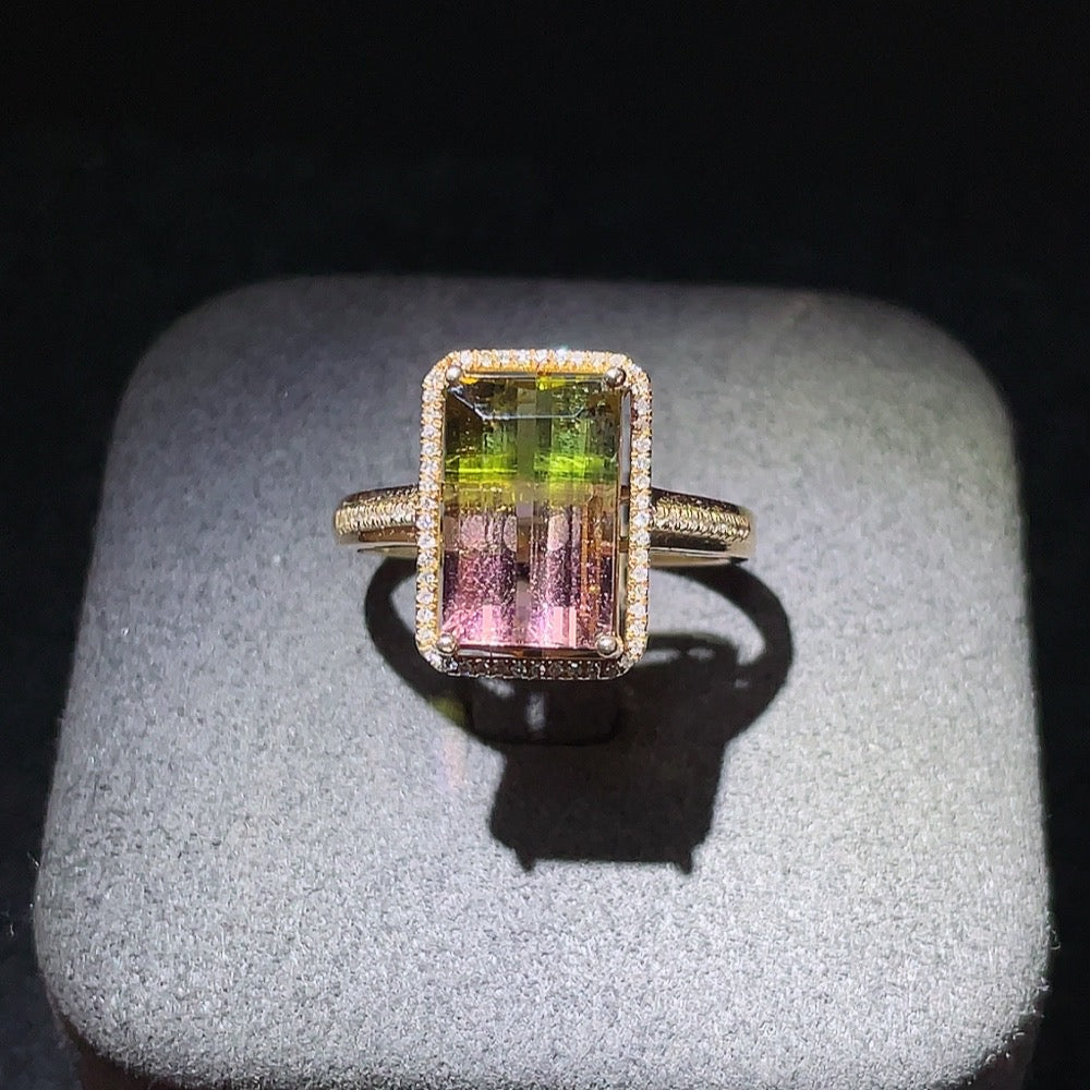 Tourmaline Inlaid Ring 18K Gold Size 14 Total Weight Approx. 3.20g Non-Diamond