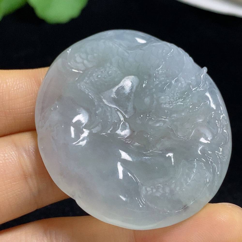 Jadeite pendant featuring a dragon design, crafted from green jade, weighing approximately 33.56g, by HUILIU HQ.