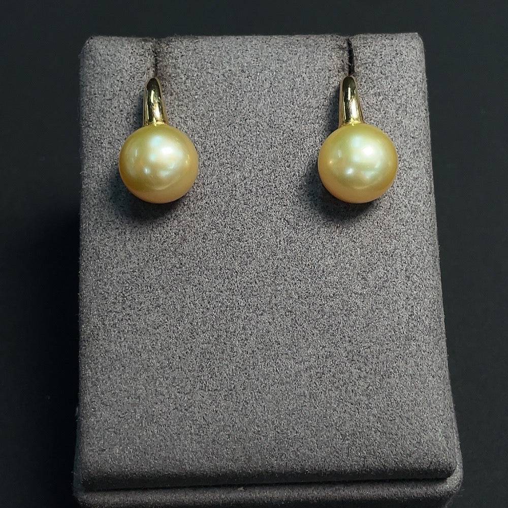 Huiliu HQ seawater pearl earrings set in 12mm size with natural white pearls, elegant jewelry for pierced ears.