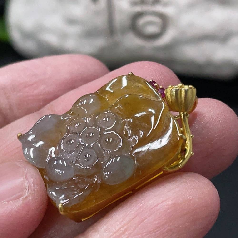 Huiliu Jadeite Lotus inlaid pendant with intricate craftsmanship, showcasing green jade with detailed lotus flower design.