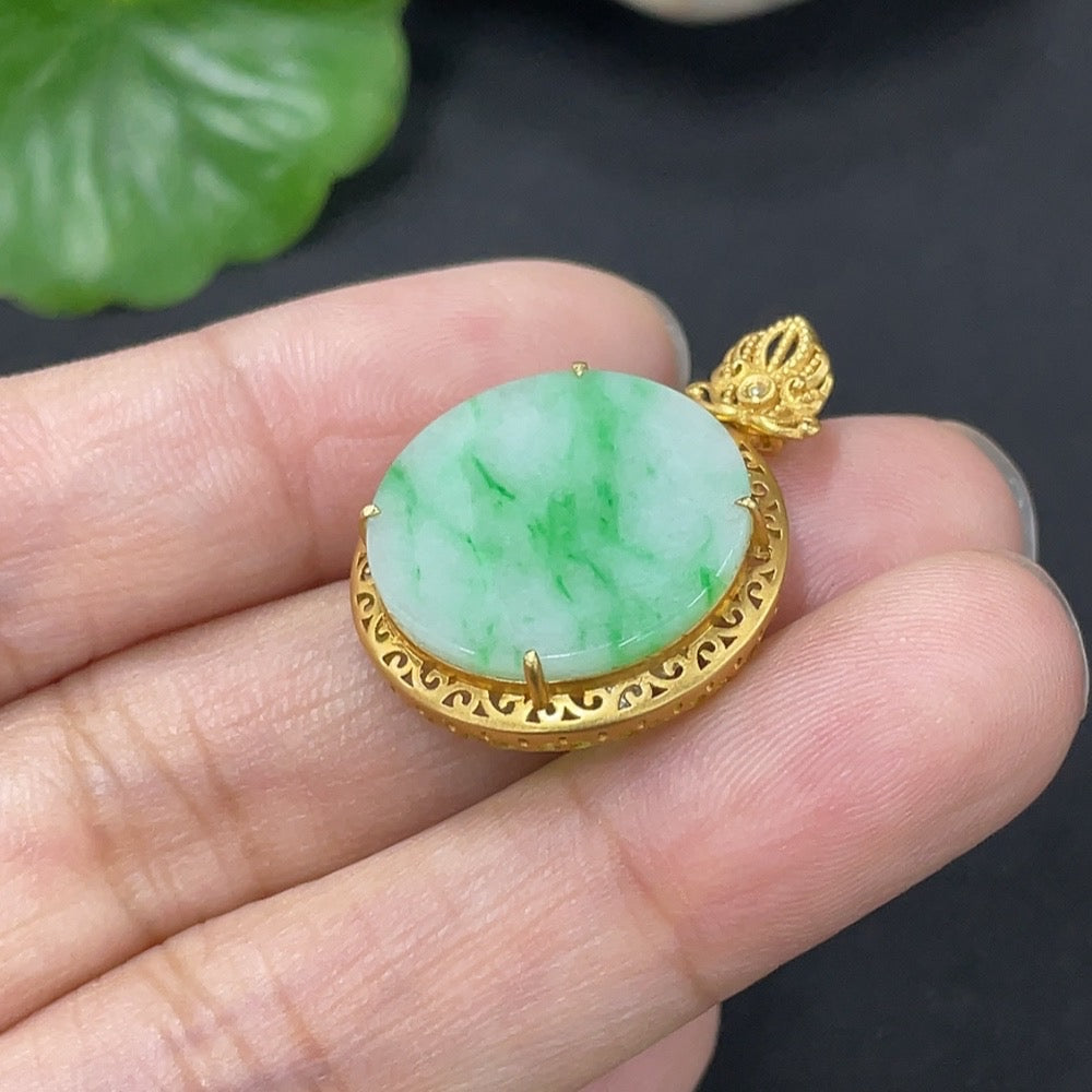 Jadeite Plain Pendant Necklace with 18K Gold and Diamond Accents, Total Weight Approx. 2.13g