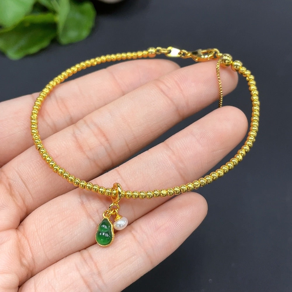 Jadeite Gourd Bracelet Small Round Beads Content 99% Others Non- . | Huiliu Certified