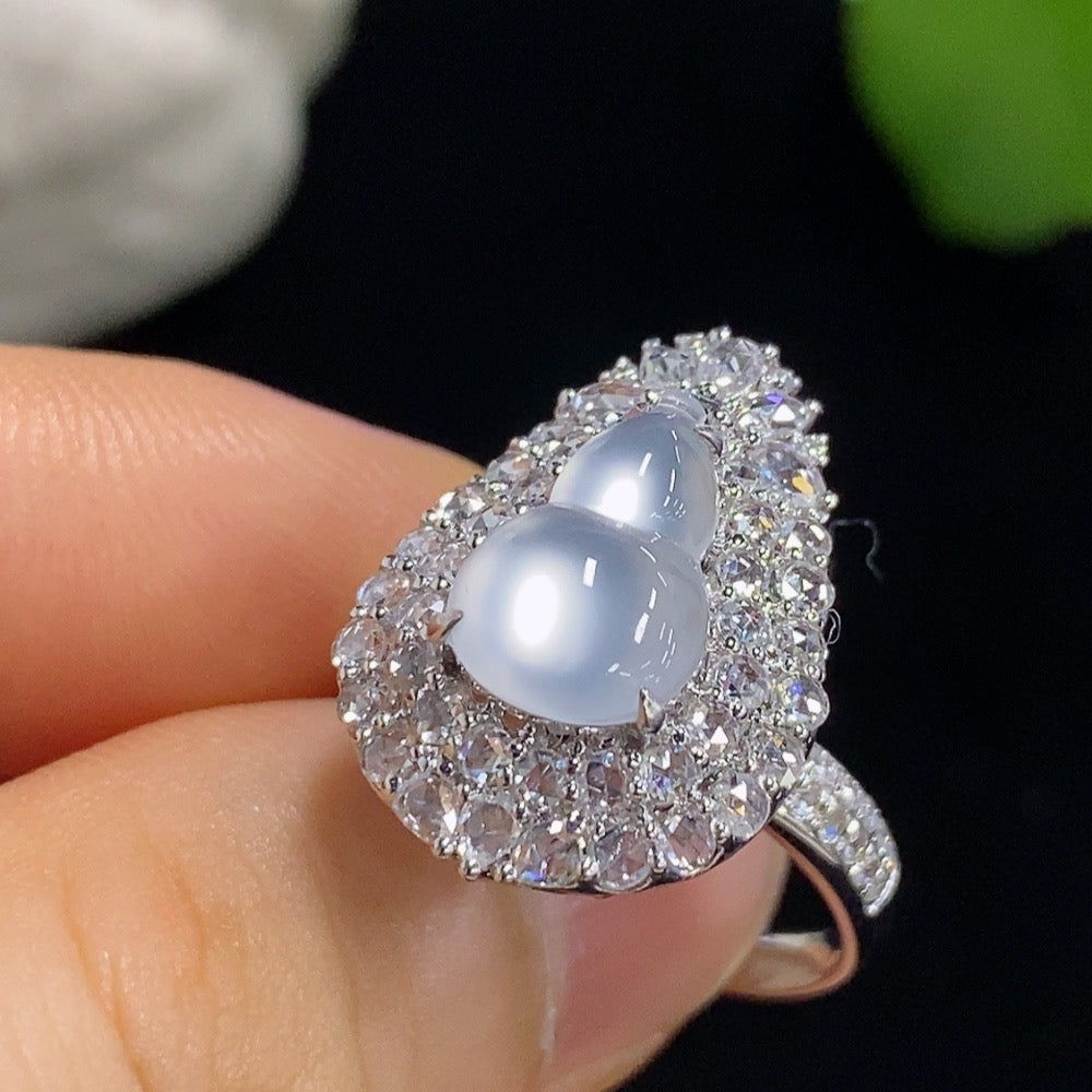 Jadeite Gourd Ring/Pendant Two-Way Style 18k with Diamond Accents