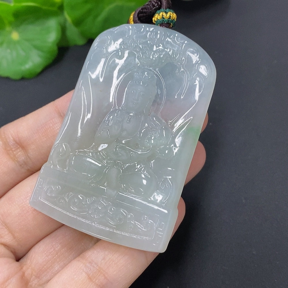 Jadeite Guanyin Pendant Total Weight Including Rope Approximately 39.4g