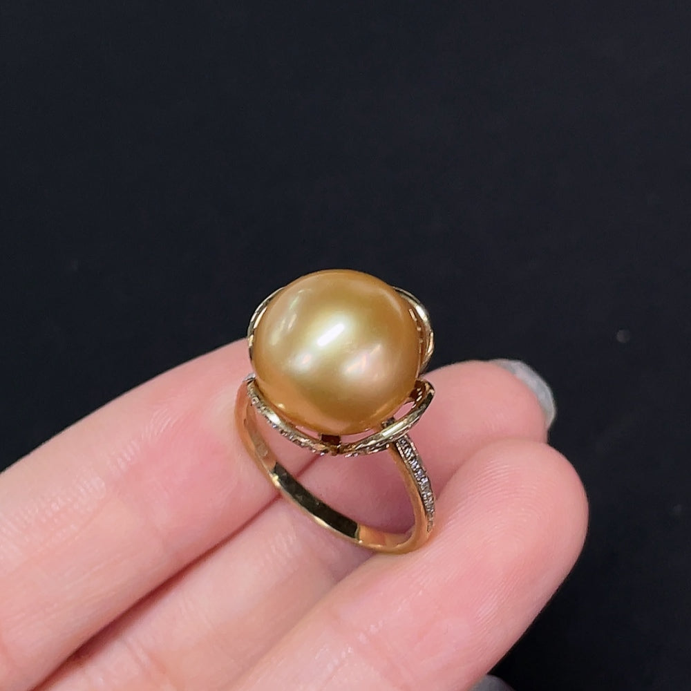 Seawater Pearl Inlaid Ring 9k Gold Size 15 Approx. 12.4mm Total Weight About 4.99g Color Origin Undetermined Non-Diamond