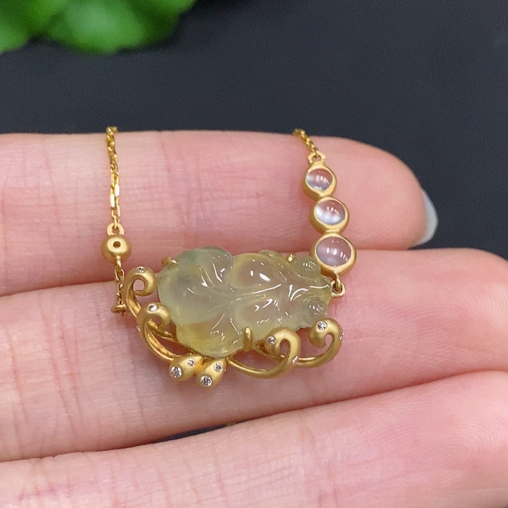 Jadeite and Jade Full House Inlaid Pendant . (Including Chain) with Diamond Accents | Huiliu Certified
