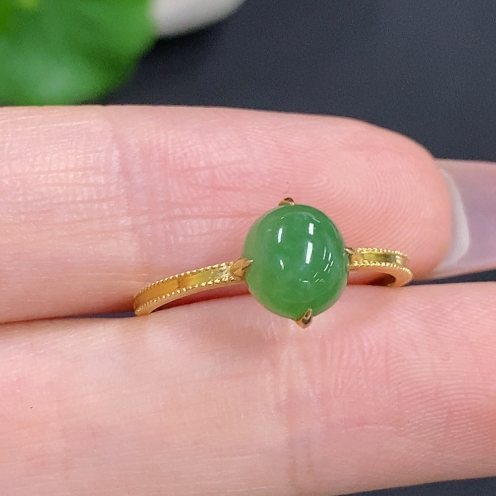 Jadeite Cabochon Ring 18K Gold Total Weight Approx. 1.5g Size 16
