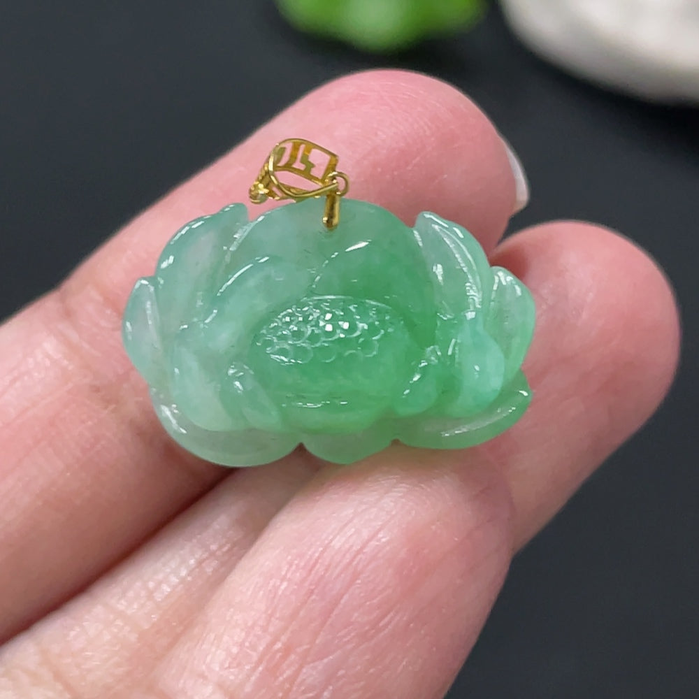 Jadeite Lotus Pendant Total Weight Approx. 3.38g 18k Gold Clasp