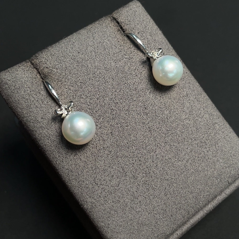 Seawater Pearl Earrings Set in with Diamond Accents, . 9.6mm, . | Huiliu Certified