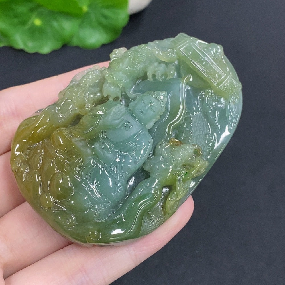 Jadeite Huayan Three Saints Pendant