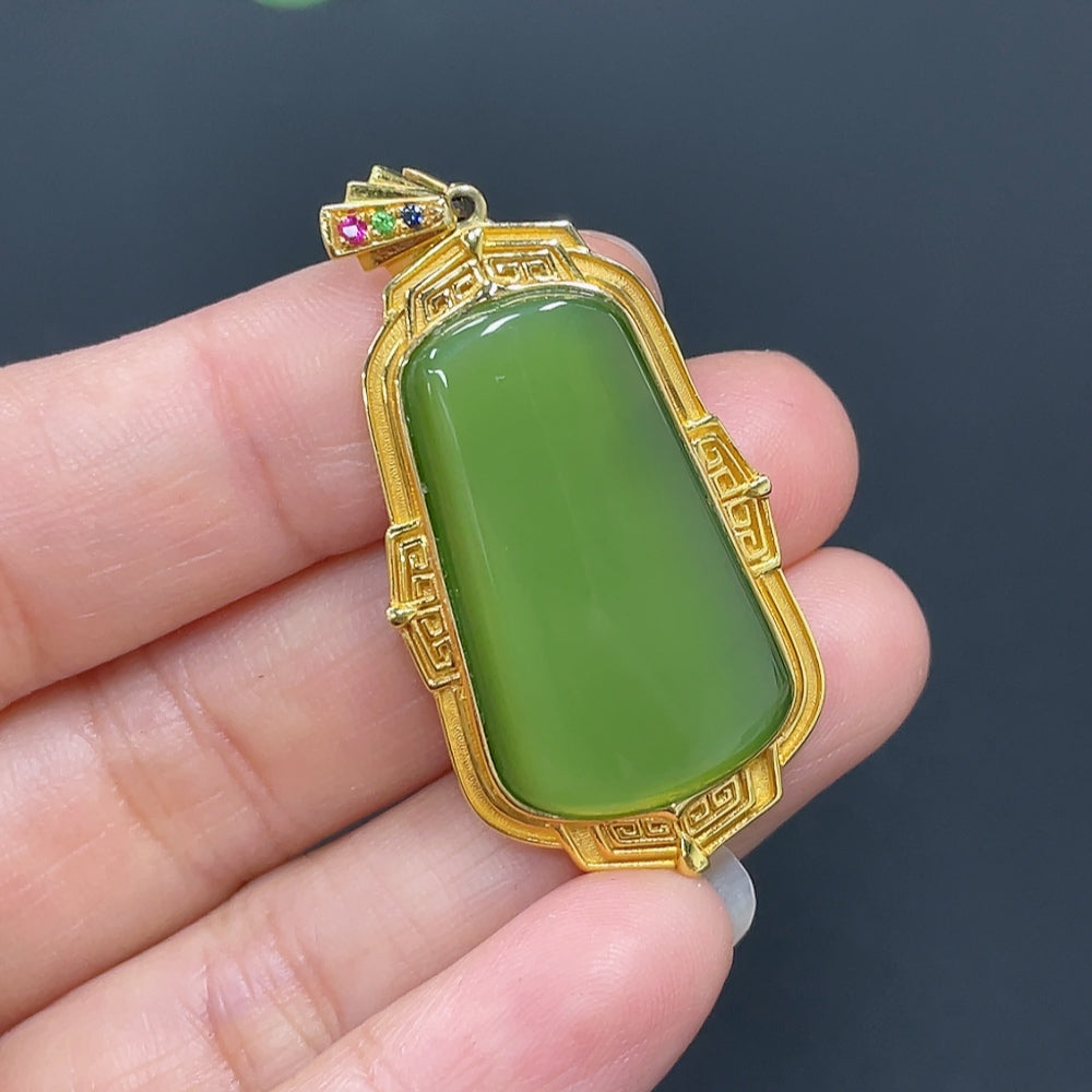 Hetian Jade Jasper Inlaid Plain Pendant 18k Gold Total Weight Approx.7g Precious Metal Affects Color