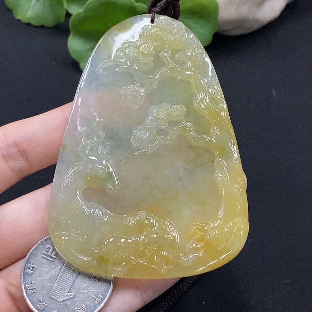 Jadeite deer pendant from HUILIU HQ, weighing approximately 51.95g, featuring a detailed carved deer design in smooth jade.