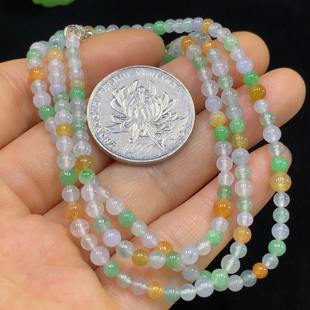 Jadeite Bead Necklace Approx. 3.8mm Non-Gold Total Weight Approx. 15.44g