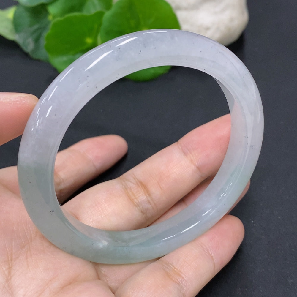 HKHQ jadeite round bangle, size 56.7, with a total weight of 44g, showcasing smooth, polished jade surface.
