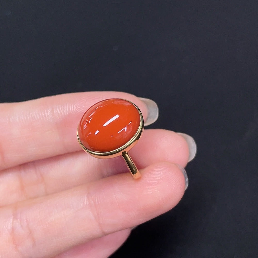 Chalcedony Agate Inlaid Ring 18K Gold Size 11 Total Weight Approx. 5.11g