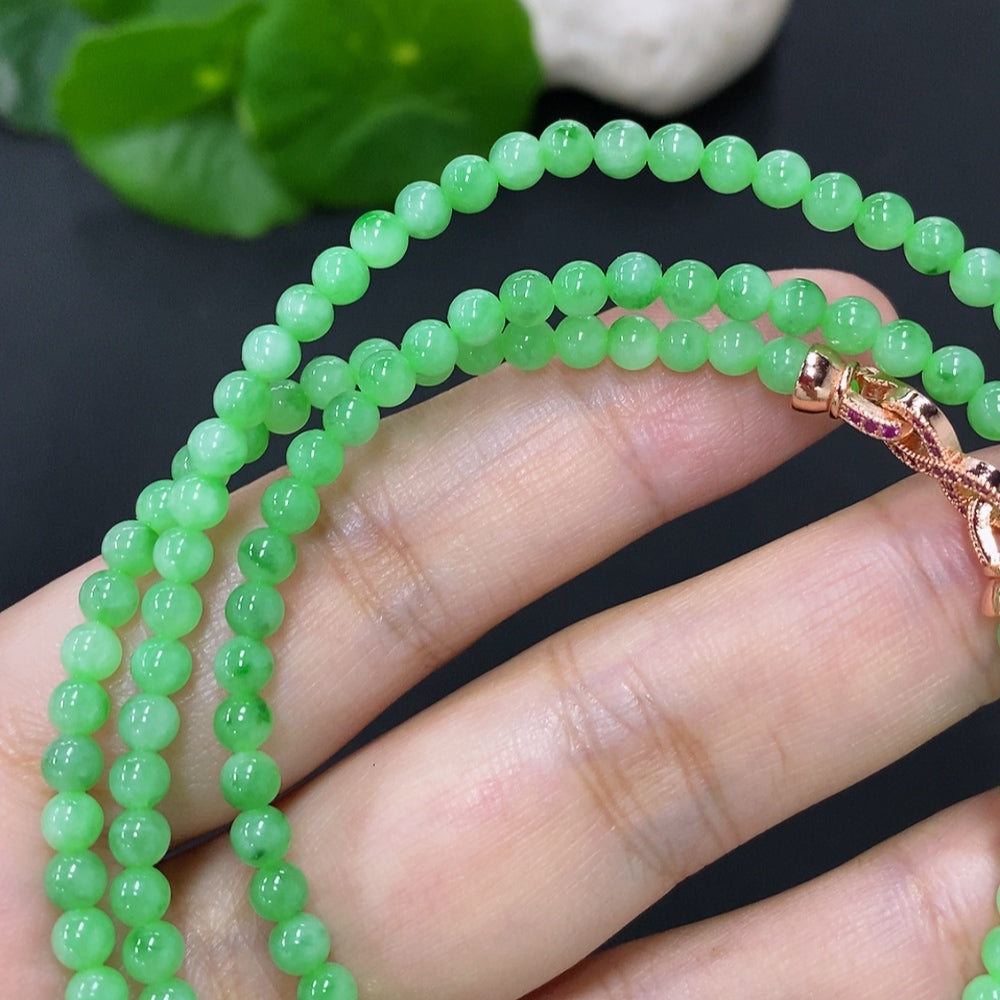 Jadeite Bead Necklace Approx. 3.5mm Non-Gold