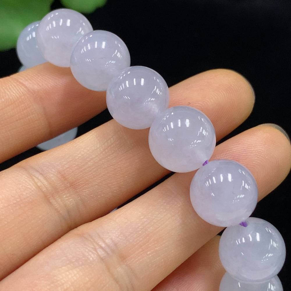 HUILIU HQ jadeite bracelet, 46.3g, 12mm wide, smooth green jade beads, natural stone jewelry for women