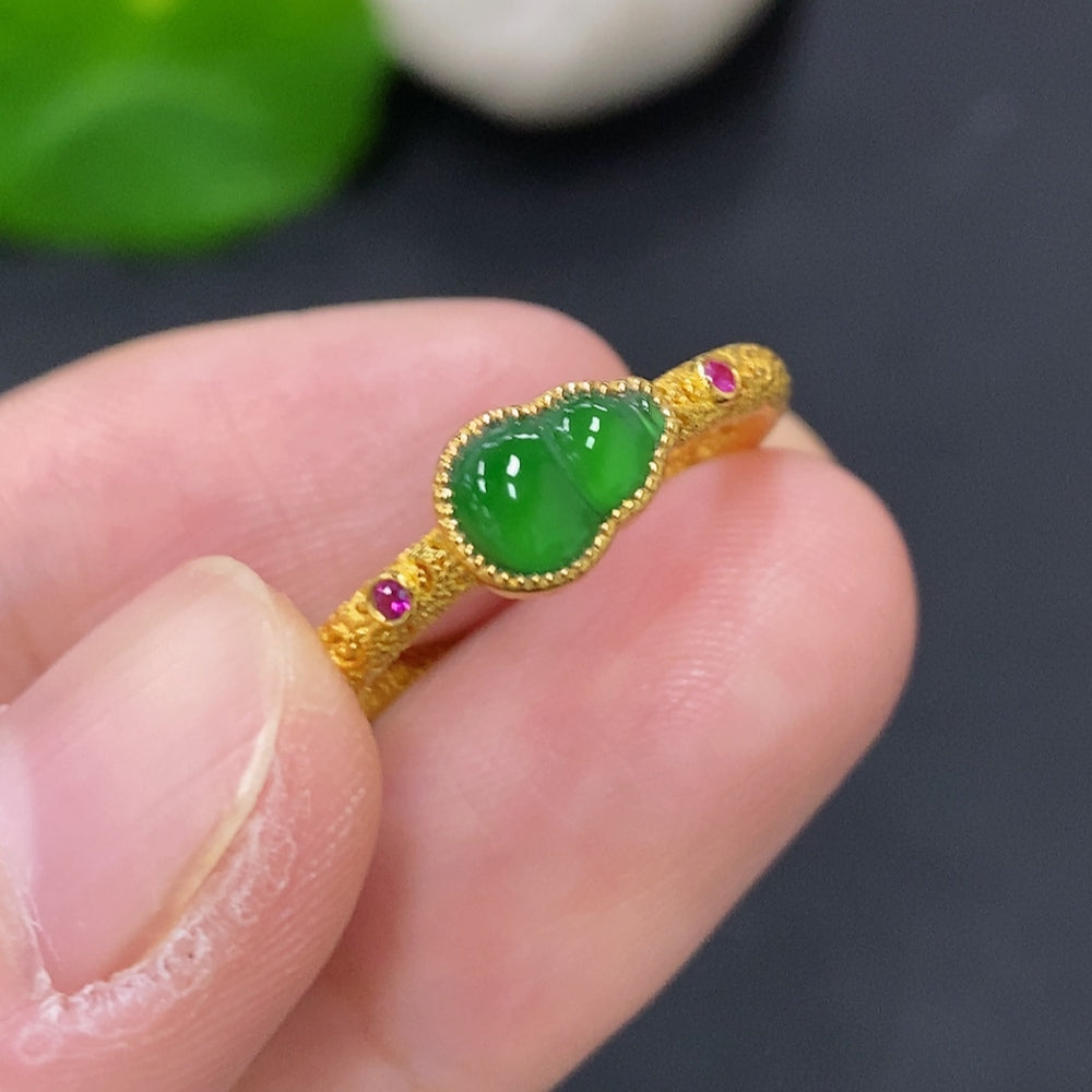 Jadeite Gourd Inlay Ring 18K Gold